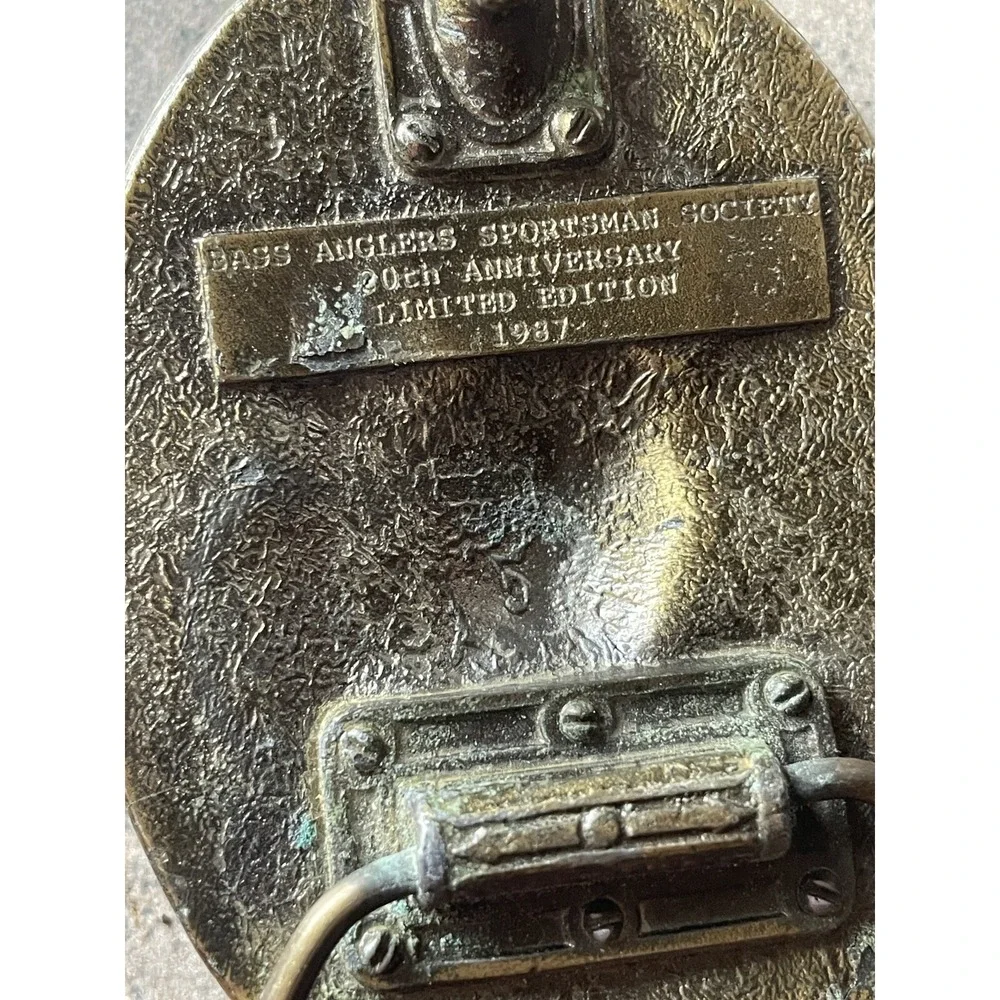 Vtg Bass Anglers Sportsman Society Fishing 20th Anniversary Belt Buckle 1987